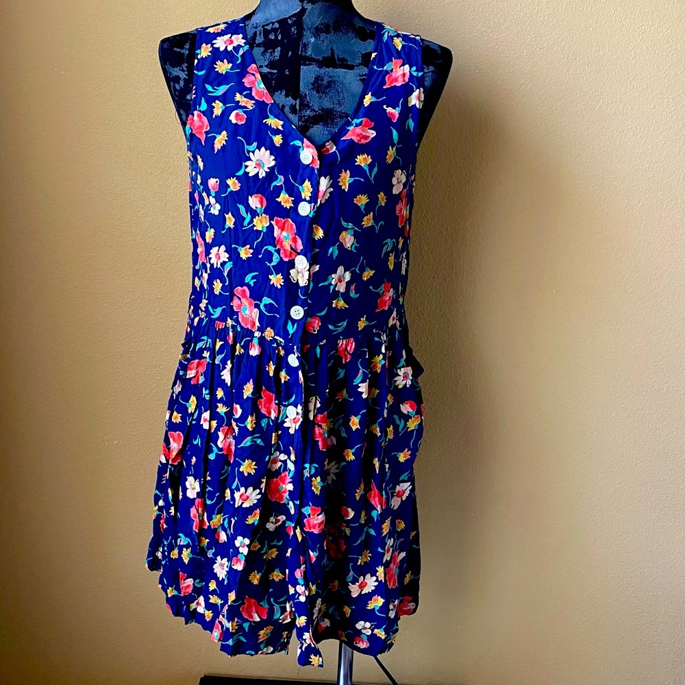 Vintage 90's Pepe Jeans London Blue Floral Midi Slip Dress
